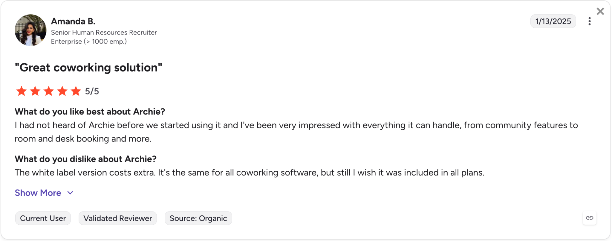 G2 review of Archie coworking software